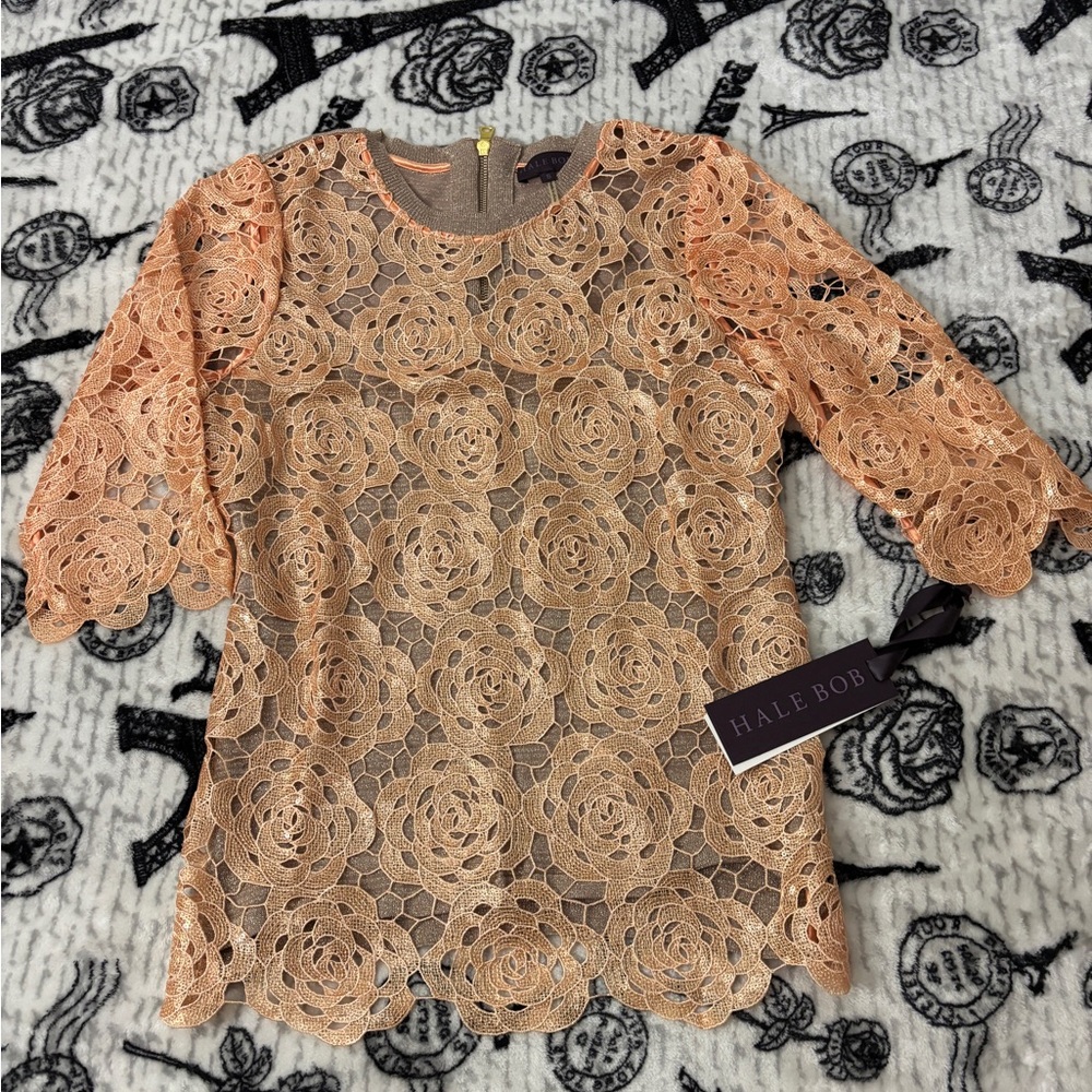 Women's Hale Sequin Lace Bob Blouse 3/4 Sleeves Size S